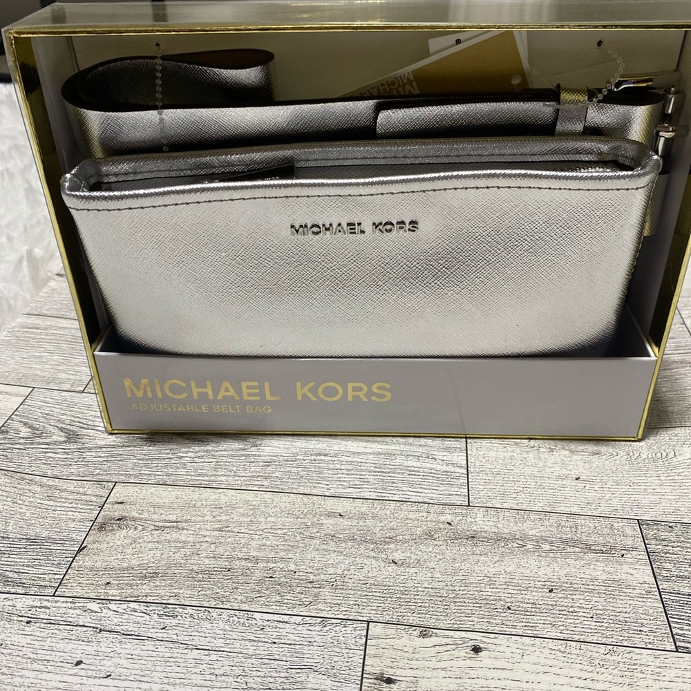 MIchael Kors Adjustable Belt Bag Silver Metallic